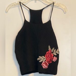 Knitted Black Crop Top with Knitted Roses